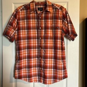 Marmot men’s orange plaid short sleeve button down shirt size medium